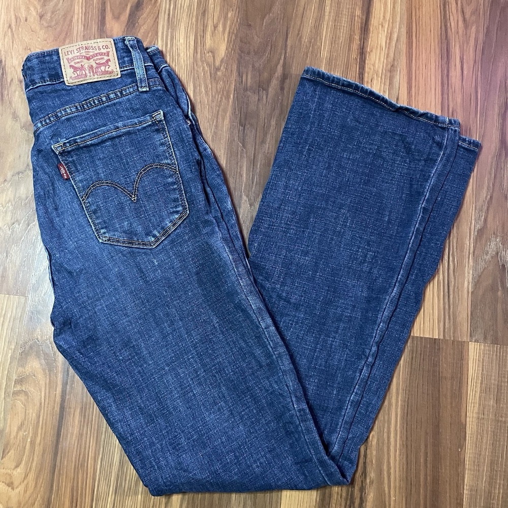 Women's 27 Levi's 725 Mid Rise Bootcut Medium Dark Wash Denim Jeans 90s Cowboy
